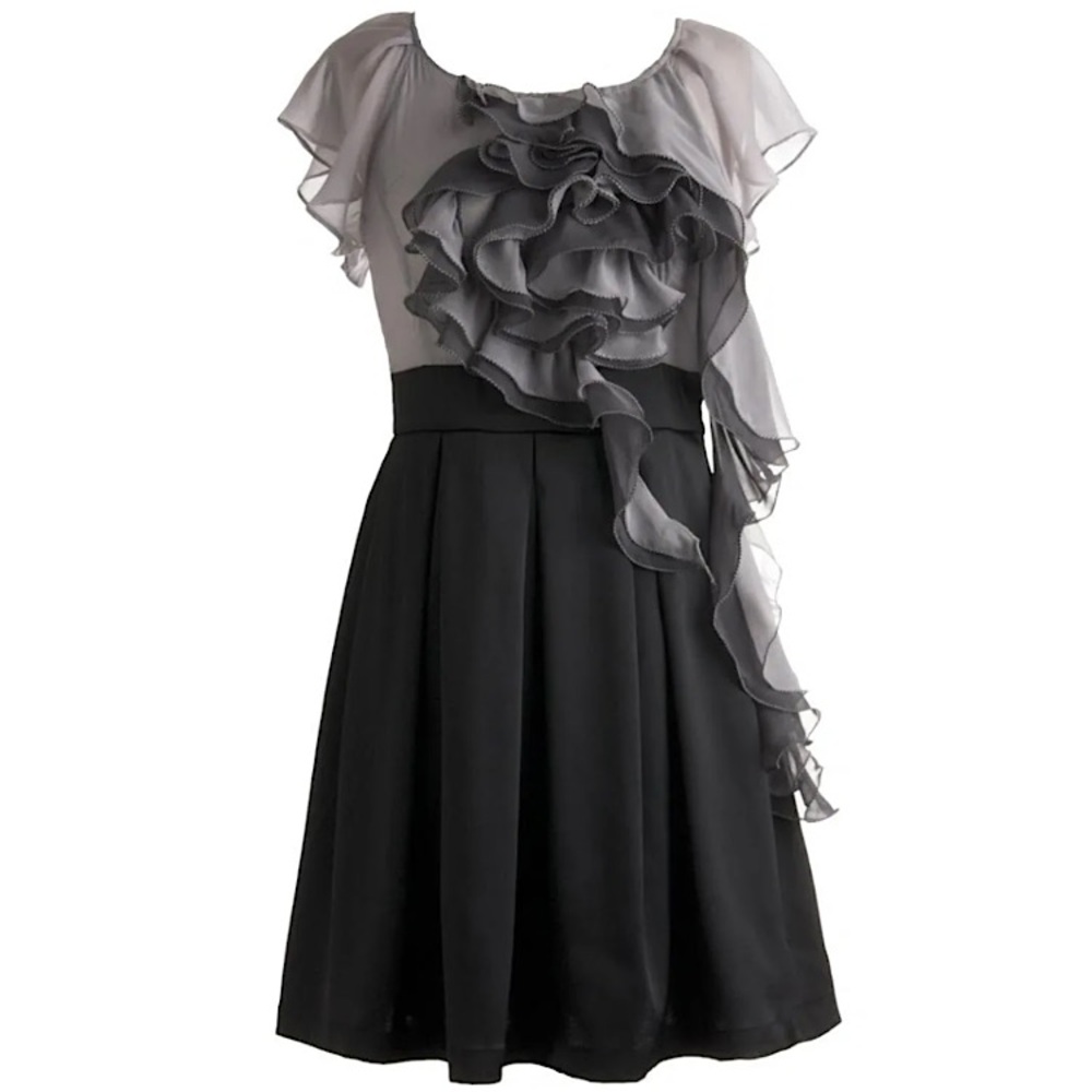 ANTHROPOLOGIE #99 Ruffled Chiffon Frilled Flower Two-Tone A-Line Dress MEDIUM